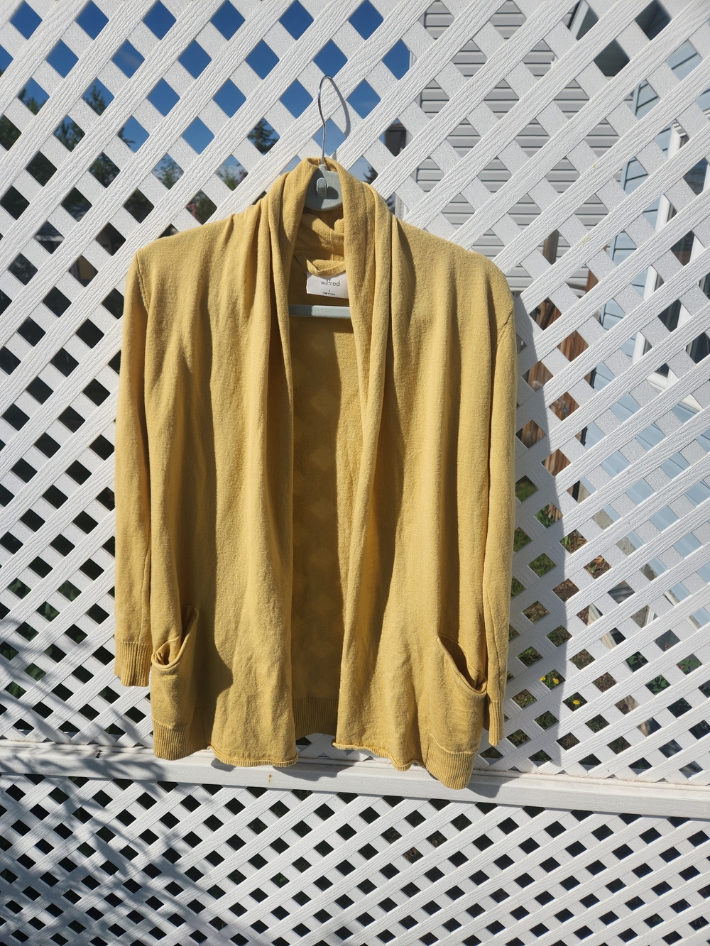 Wilfred Yellow Knit Cardigan Size Small 100% Merino Wool